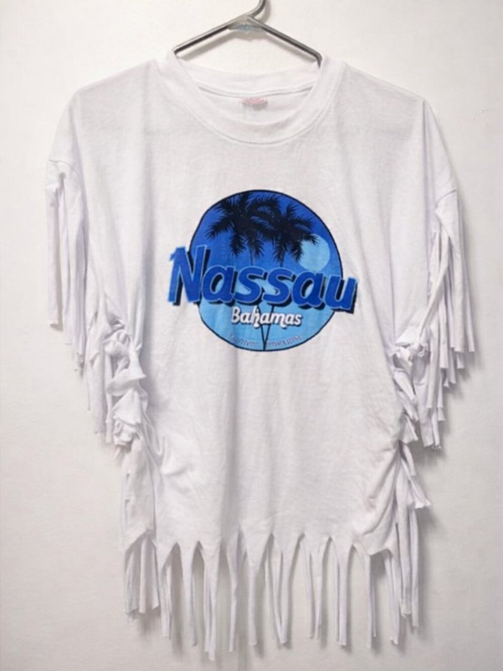 Nassau Bahamas Fringe Short Sleeve White Blue Tee Size XL